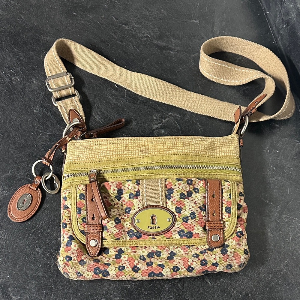 Fossil Vintage inspired Floral Canvas Crossbody Bag |Boho Adjustable Strap